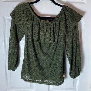 Michael Kors Ruffle off shoulder Blouse Top Olive Size Small